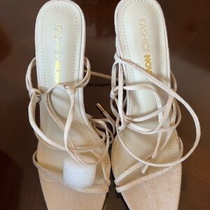 Fashion Nova Beige Strappy Heels